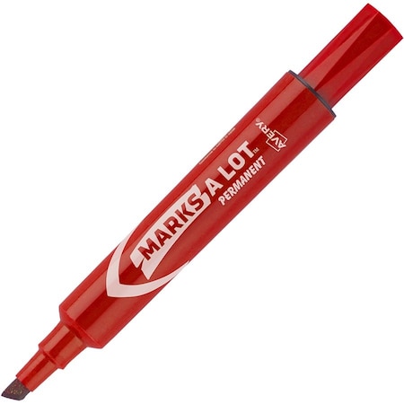 Markers, Permanent Ink, 3/16Chisel Point, 12/DZ, Red Ink PK